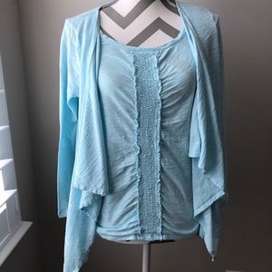 Talbots Women's Blue Cascading Cardigan & Tank Set